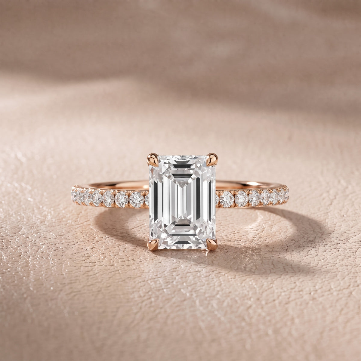 Olivia Solitaire Pavé Emerald Diamond Engagement Ring in Rose Gold - front.jpg