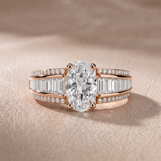 Tara Channel Set Baguette Accent Oval Diamond Engagement Ring in Rose Gold - front.jpg