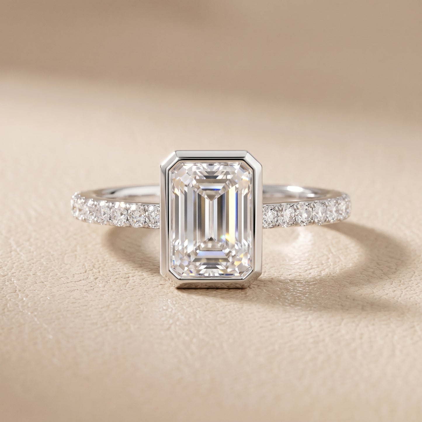 Cora Bezel Pavé Emerald Diamond Ring in White Gold - front.jpg