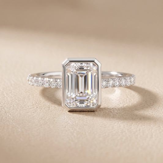 Cora Bezel Pavé Emerald Diamond Ring in White Gold - front.jpg