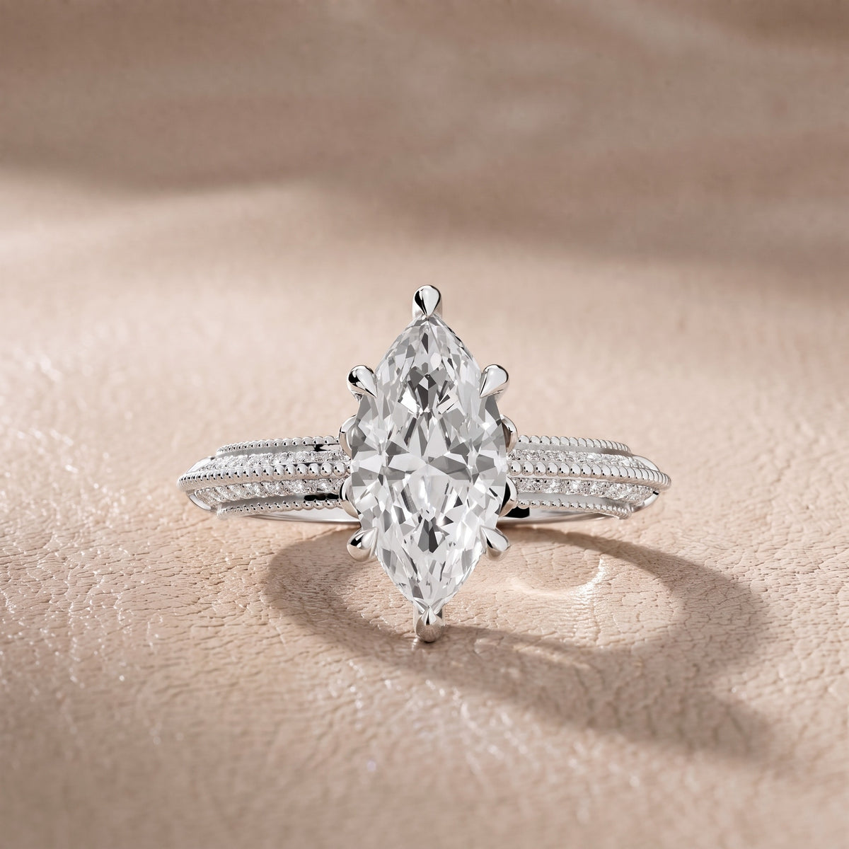 Chiara Vintage Milgrain Marquise Diamond Engagement Ring in White Gold - front.jpg
