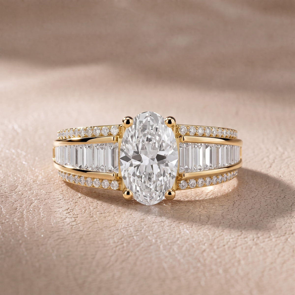 Tara Channel Set Baguette Accent Oval Diamond Engagement Ring in Yellow Gold - front.jpg