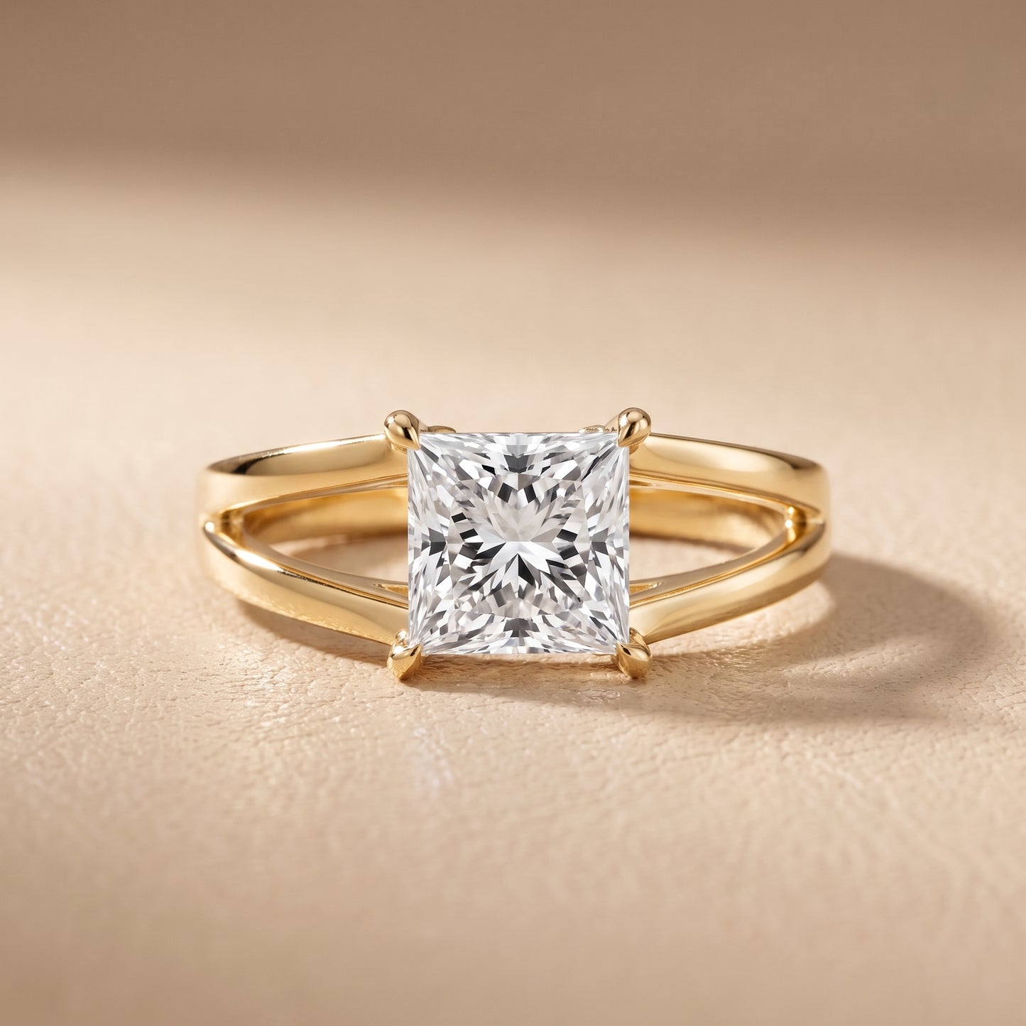 Giselle Solitaire Split Shank Princess Diamond Engagement Ring in Yellow Gold - front.jpg