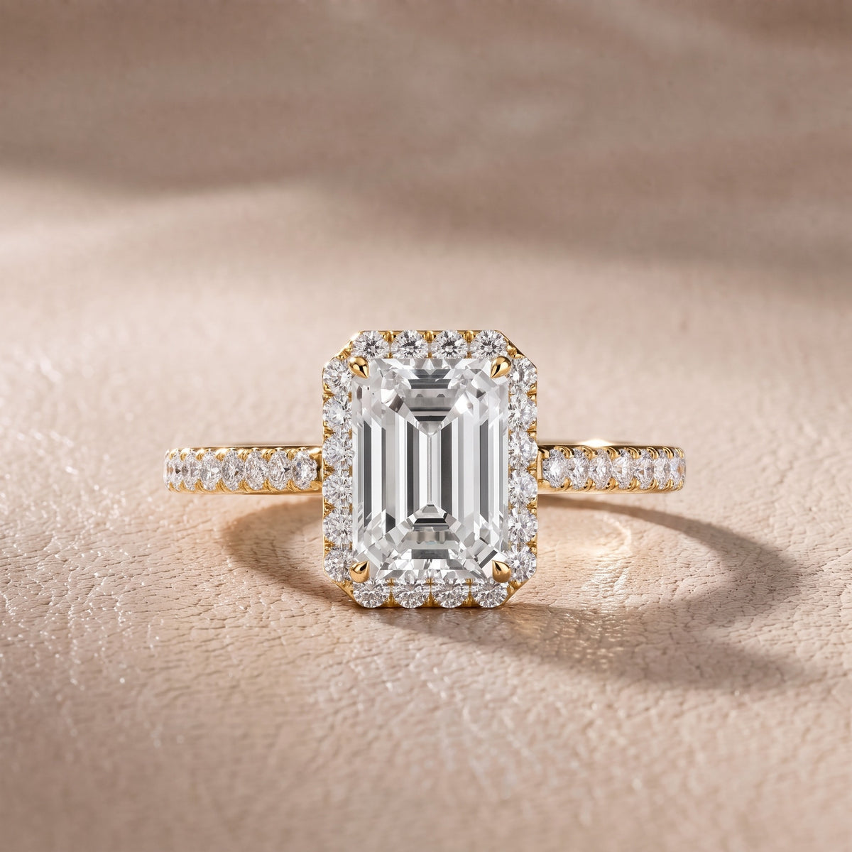 Willa Halo Micropavé Emerald Diamond Engagement Ring in Yellow Gold - front.jpg