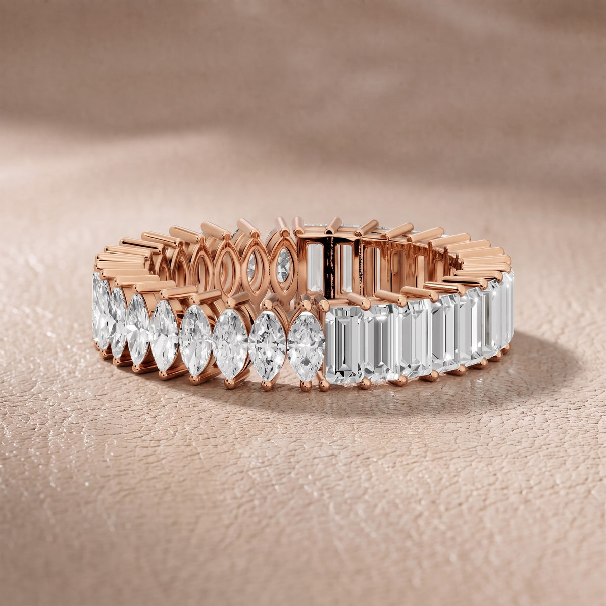 Philippa Shared Prong Marquise & Baguette Diamond Eternity Band in Rose Gold - front.jpg