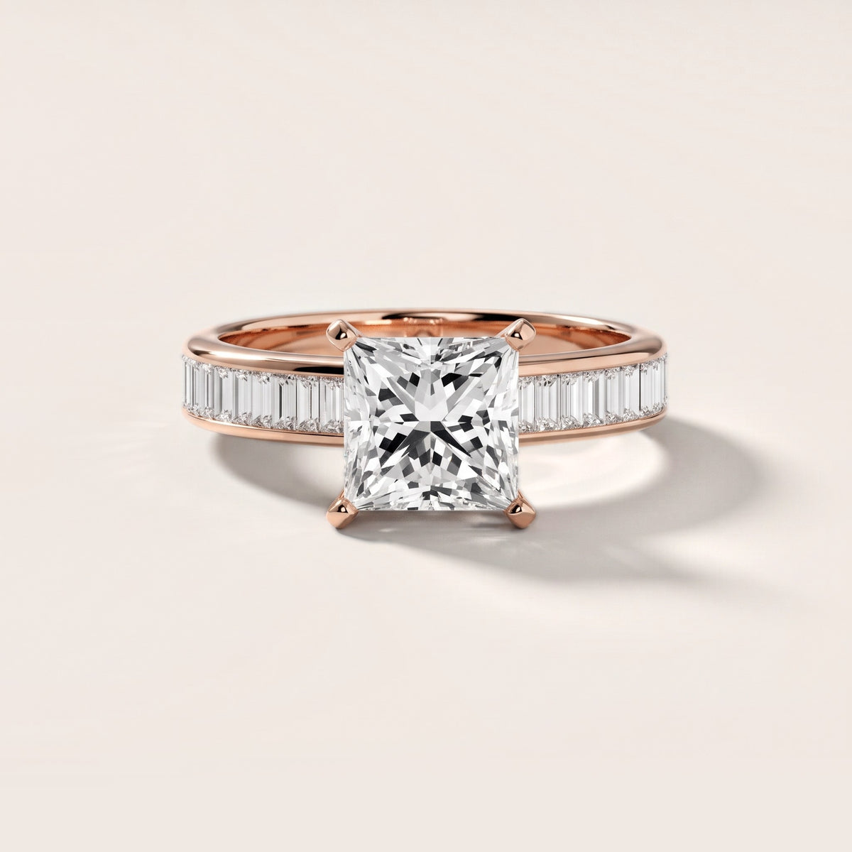Medina Baguette Channel Set Princess Diamond Engagement Ring in Rose Gold - front.jpg