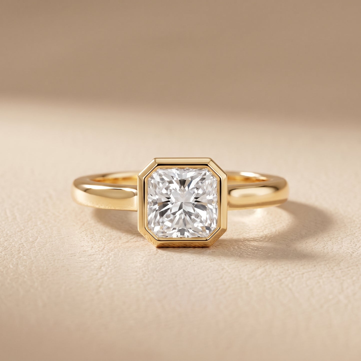 Jolie Bezel Solitaire Radiant Diamond Engagement Ring in Yellow Gold - front.jpg