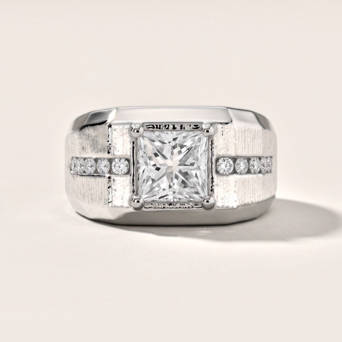 Ames Engraved Channel Set Princess Diamond Engagement Ring in Silver - front.jpg