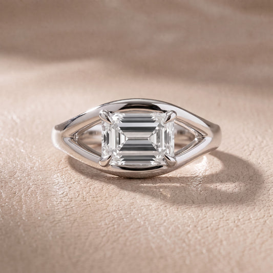 Madeleine Split Shank Emerald Diamond Engagement Ring in Platinum - front.jpg