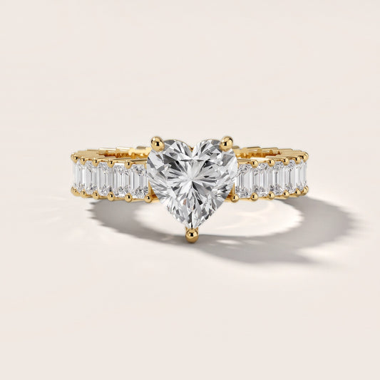 Mallory Shared Prong Heart Diamond Engagement Ring in Yellow Gold