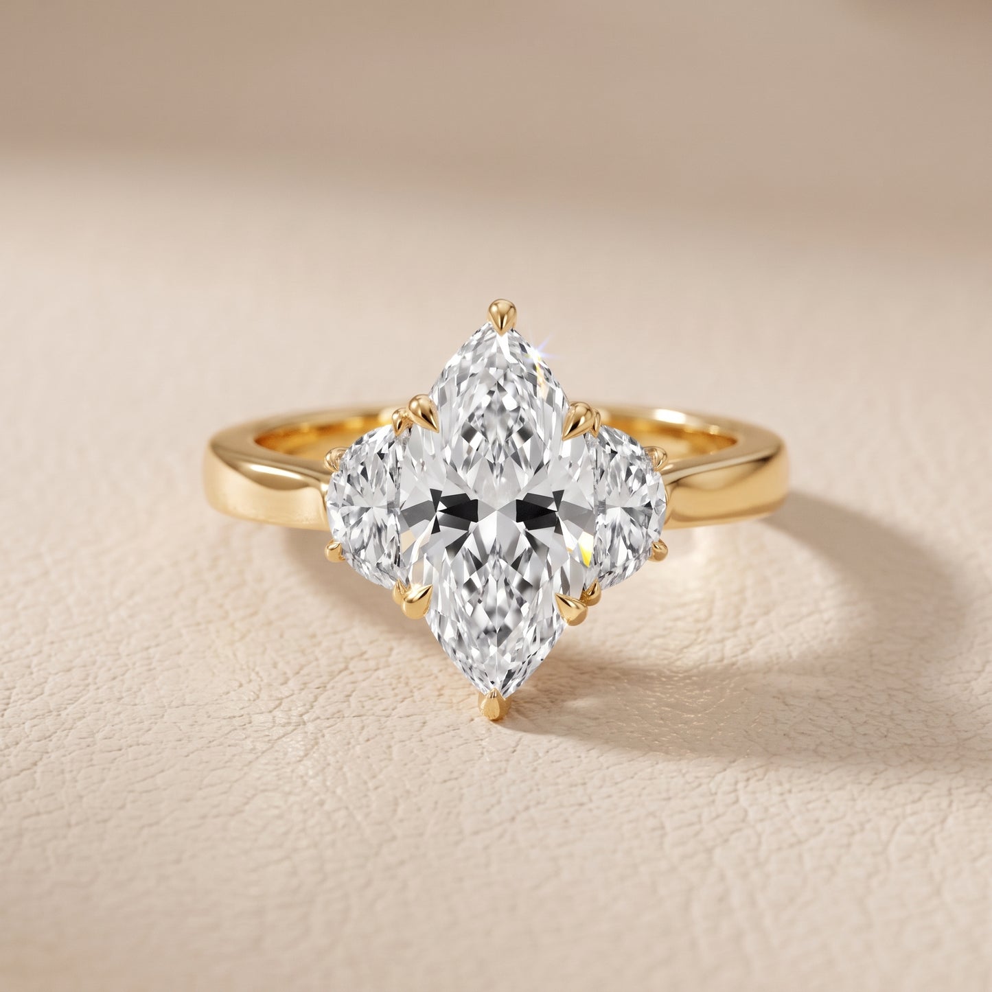 Romy Three-Stone Marquise Diamond Engagement Ring in Yellow Gold - front.jpg