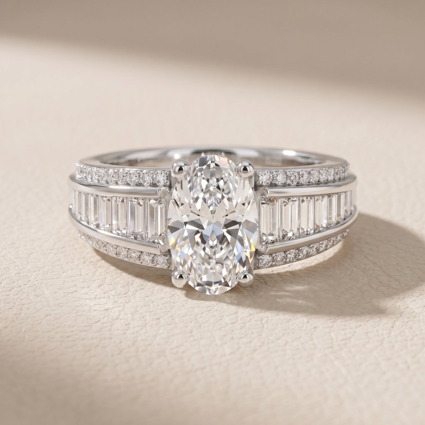 Halle Channel Set Baguette Accent Oval Diamond Engagement Ring in Platinum - front.jpg