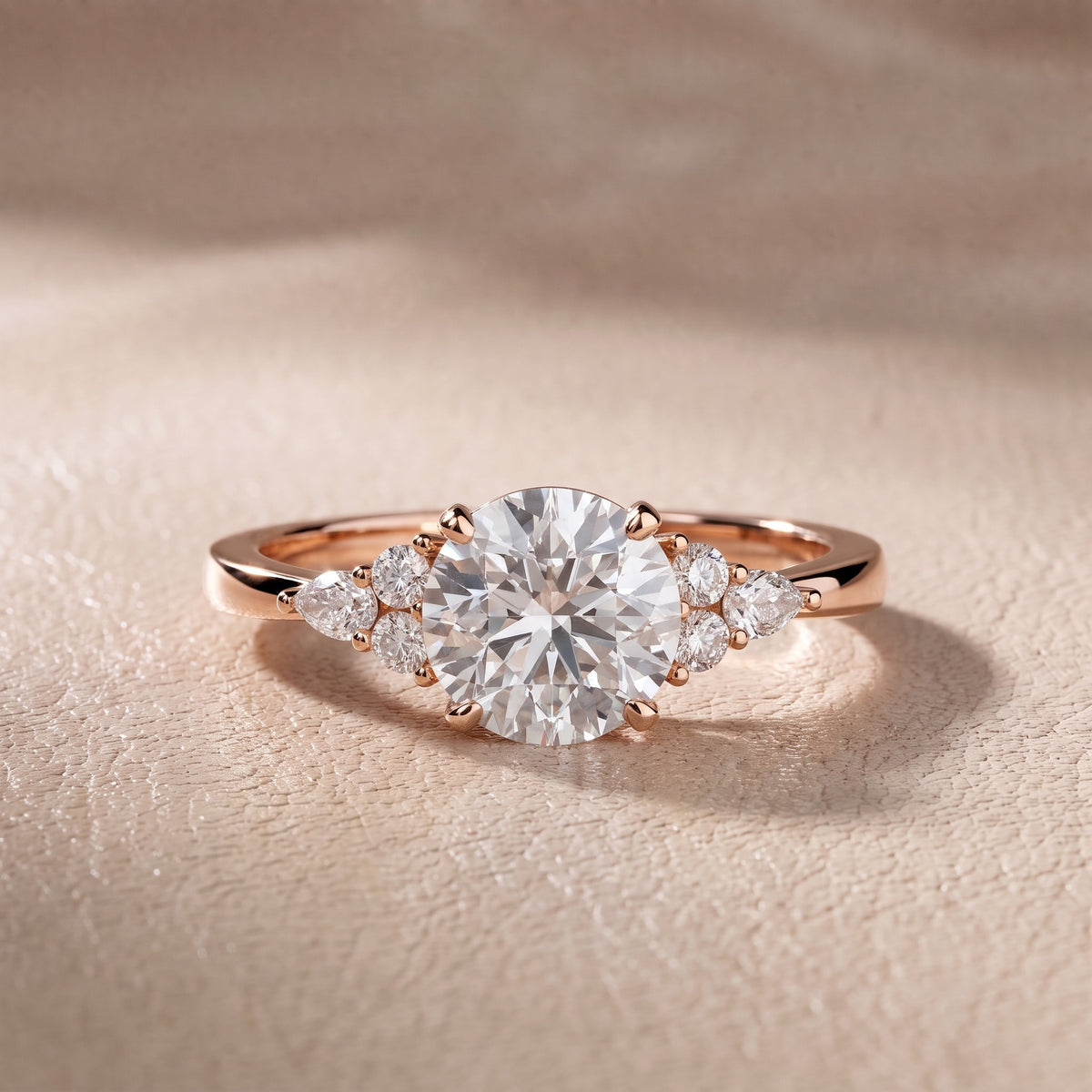 Amelia Three Stone Round Diamond Engagement Ring in Rose Gold - front.jpg