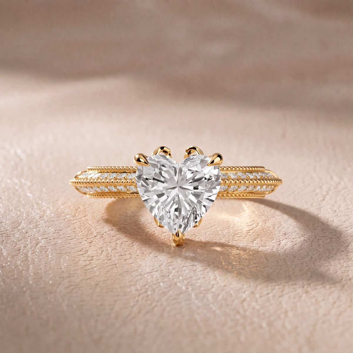 Chiara Vintage Milgrain Heart Diamond Engagement Ring in Yellow Gold - front.jpg