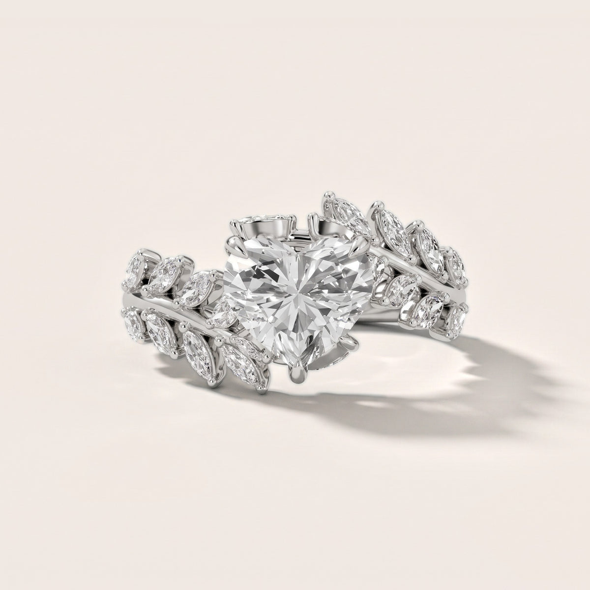 Clarion Leaf Bypass Heart Diamond Engagement Ring in Platinum - front.jpg