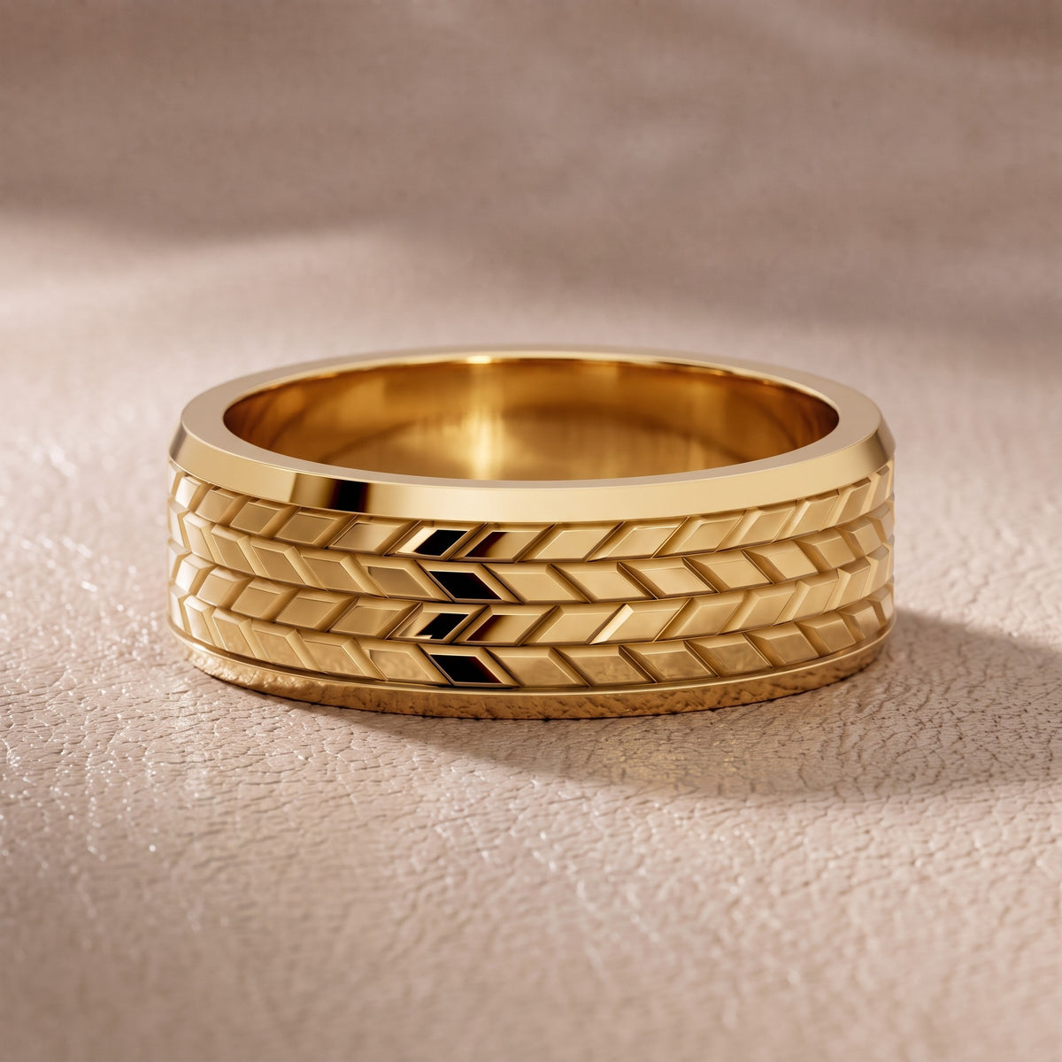 Hazel Carved Step Edge Wedding Band in Yellow Gold - front.jpg