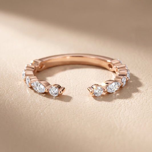Vanya Shared Prong Round & Marquise Diamond Wedding Band in Rose Gold - front.jpg