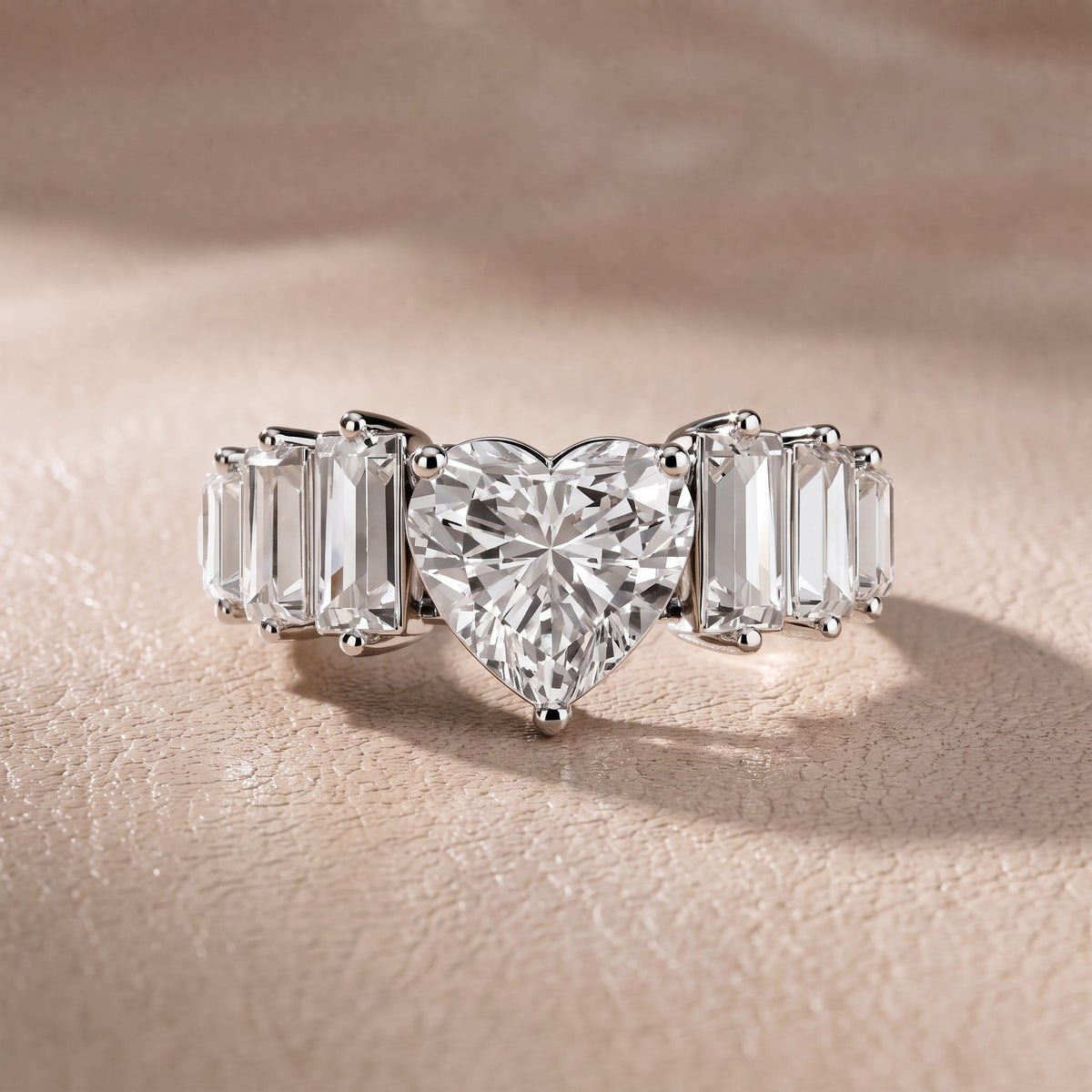 Mara Sidestone Baguette Accent Heart Diamond Engagement Ring in Platinum - front.jpg