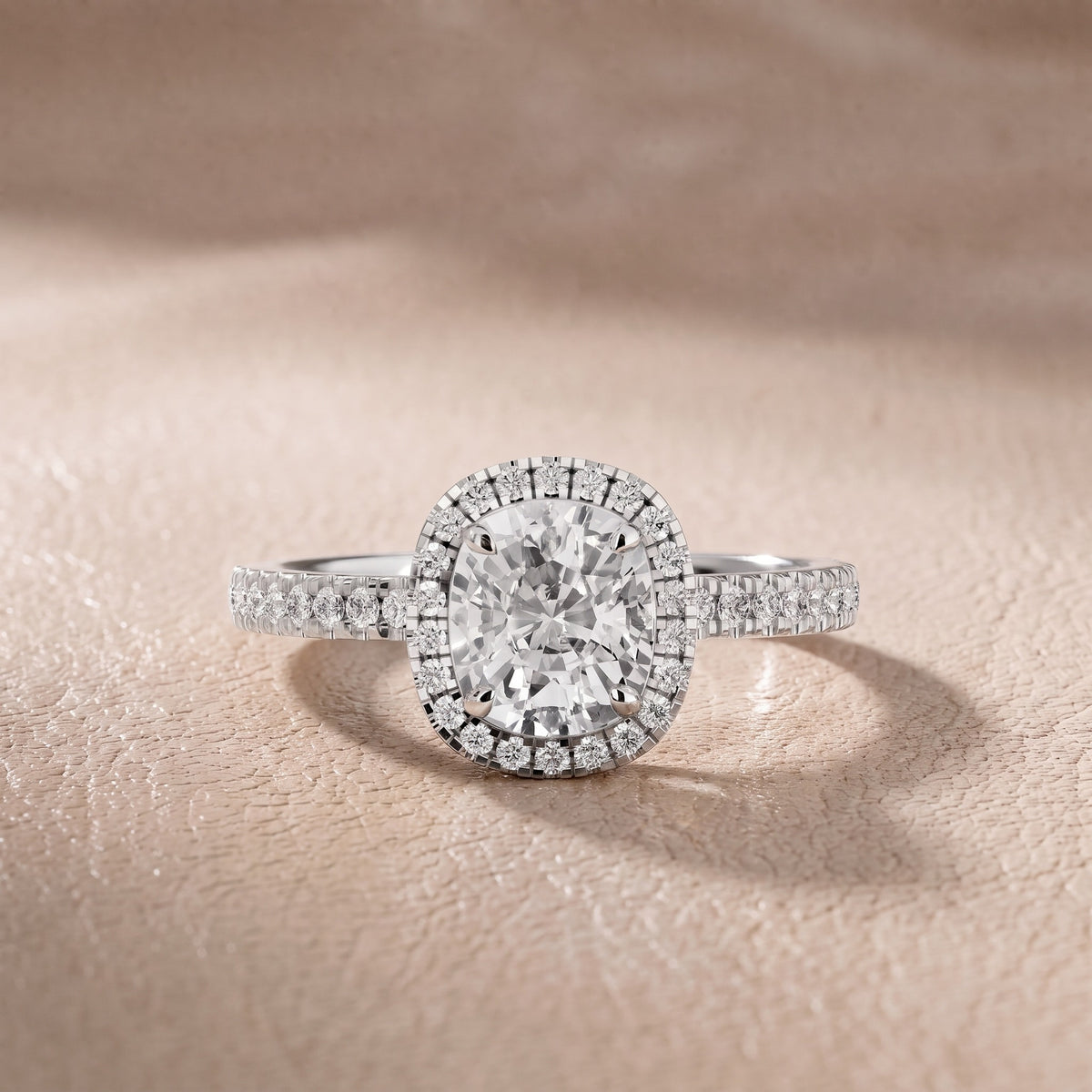Rosemary Halo Pavé Cushion Diamond Engagement Ring in Silver - front.jpg