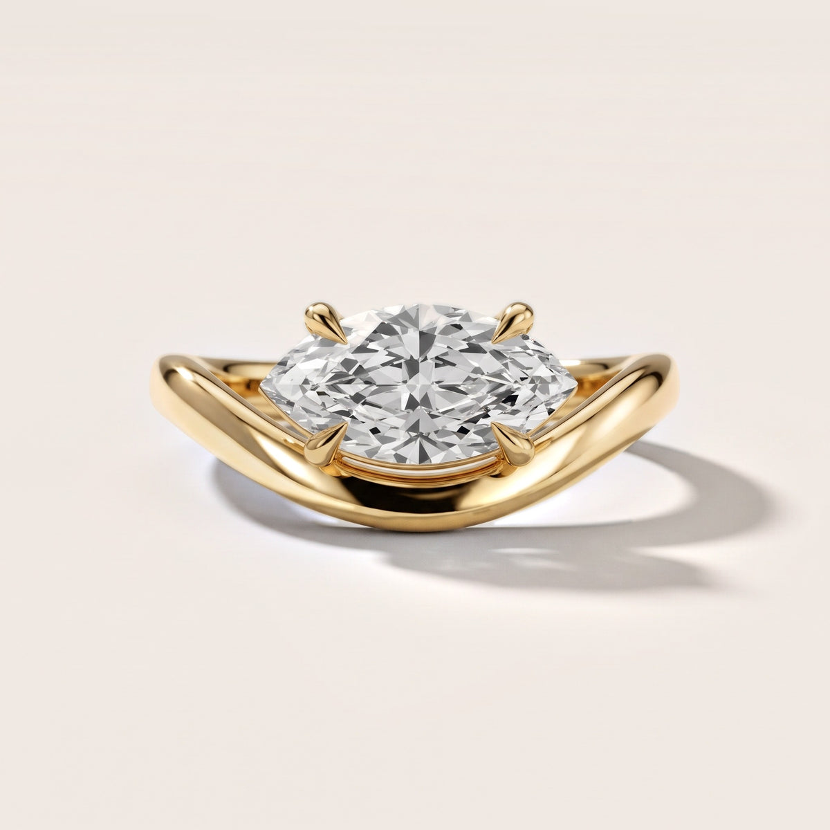 Katherine East-West Bypass Marquise Diamond Engagement Ring in Yellow Gold