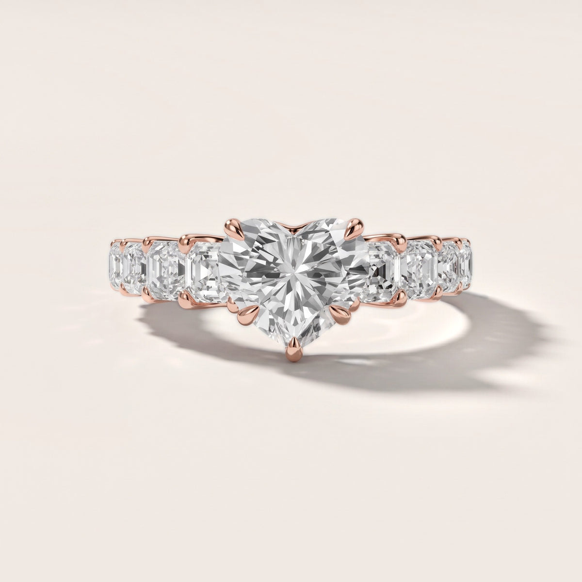 Sonja Graduated Pavé Heart Diamond Engagement Ring in Rose Gold - front.jpg