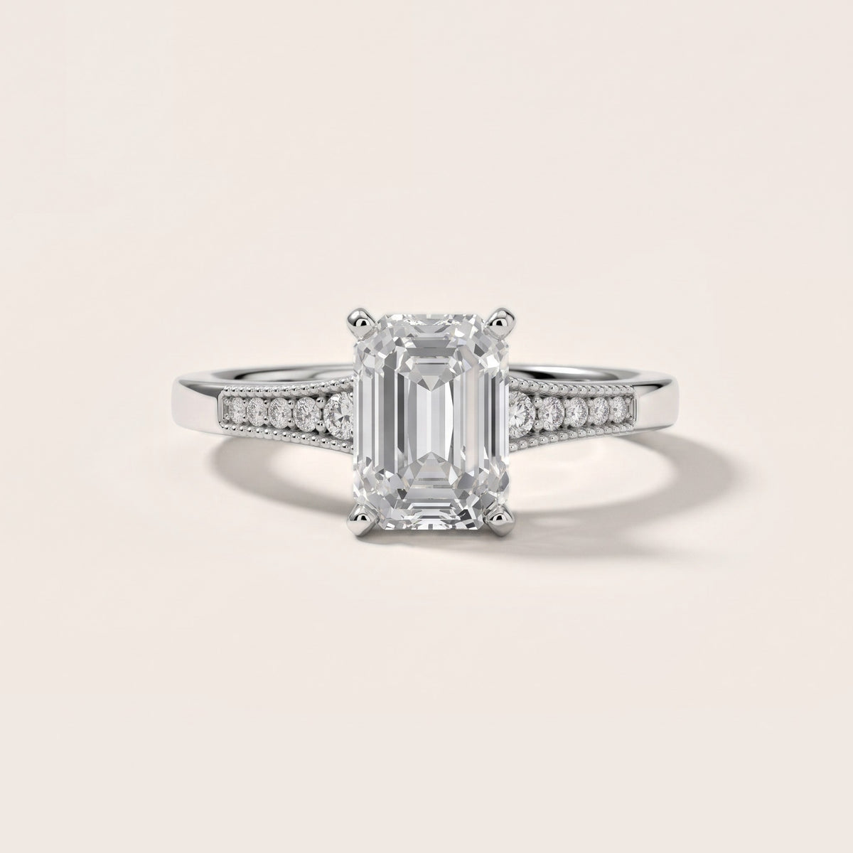 Fenella Milgrain Pavé Emerald Diamond Engagement Ring in Platinum - front.jpg