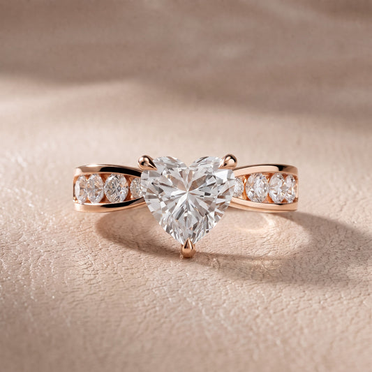 Rosalie Channel Set Sidestone Heart Diamond Engagement Ring in Rose Gold - front.jpg