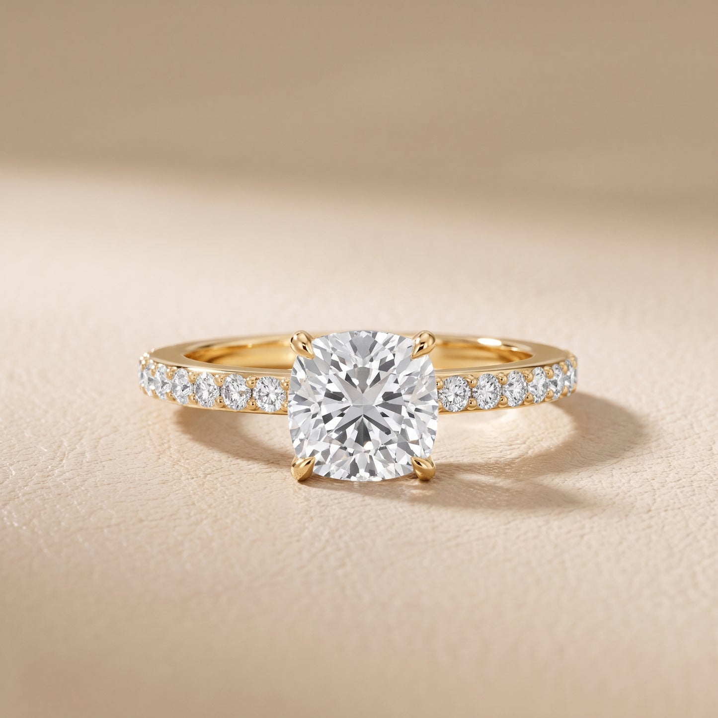 Aisha Pavé Solitaire Cushion Diamond Engagement Ring in Yellow Gold - front.jpg