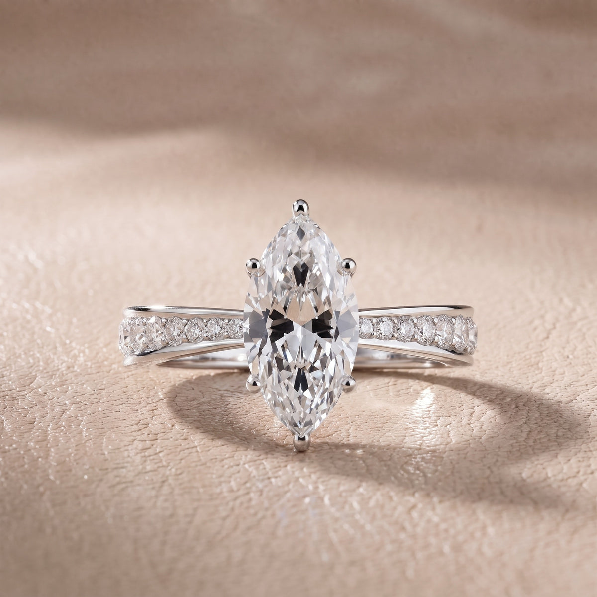 Rhea Sidestone Pavé Marquise Diamond Engagement Ring in White Gold - front.jpg
