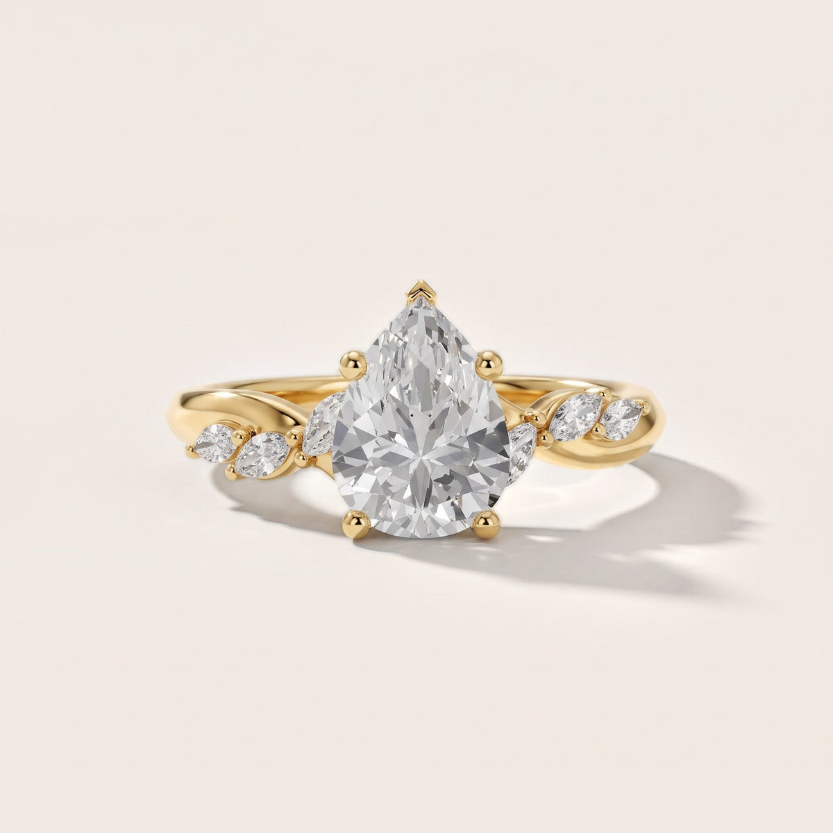 Cathy Leaf Twist Pear Diamond Engagement Ring in Yellow Gold - front.jpg
