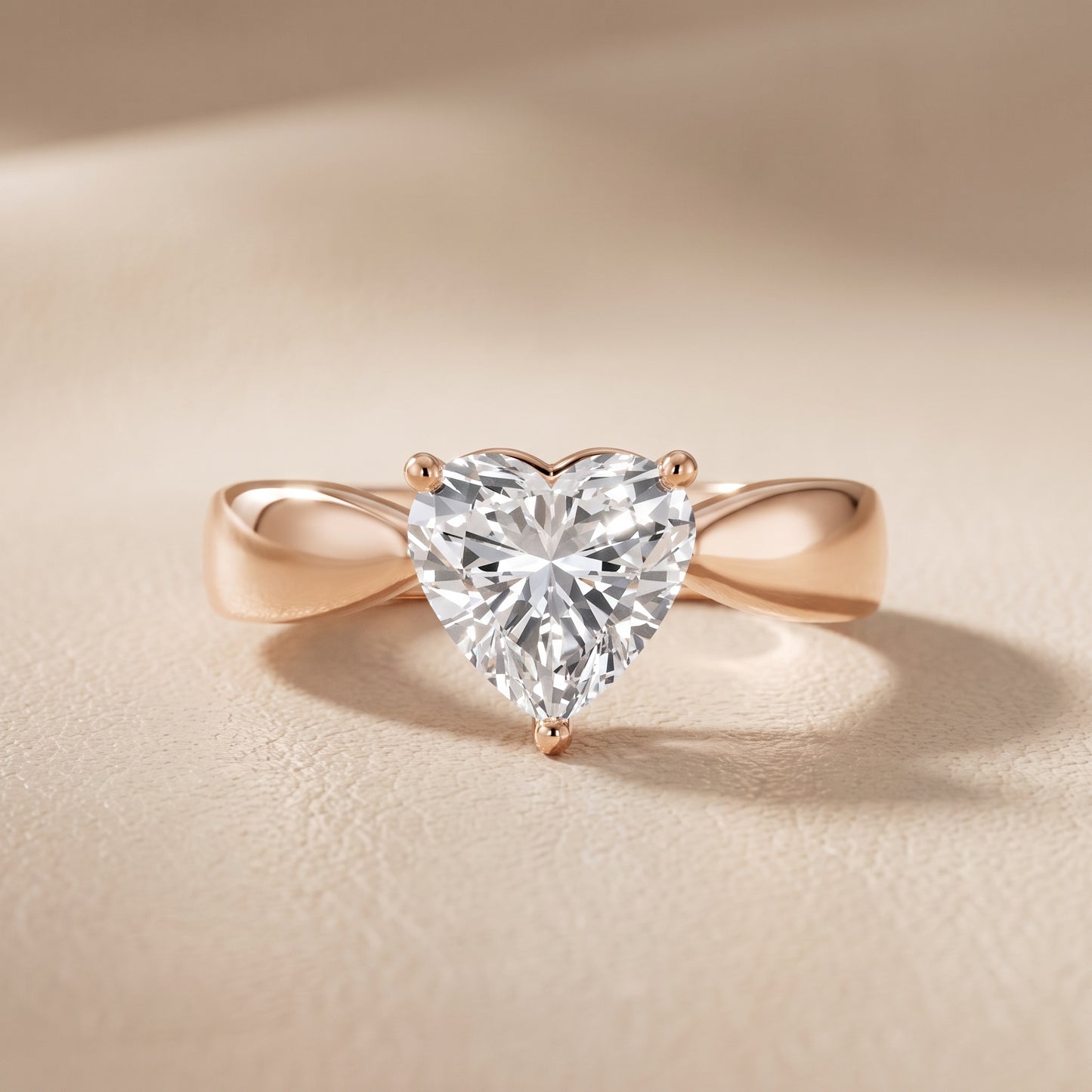 Talia Solitaire Twist Heart Diamond Engagement Ring in Rose Gold - front.jpg