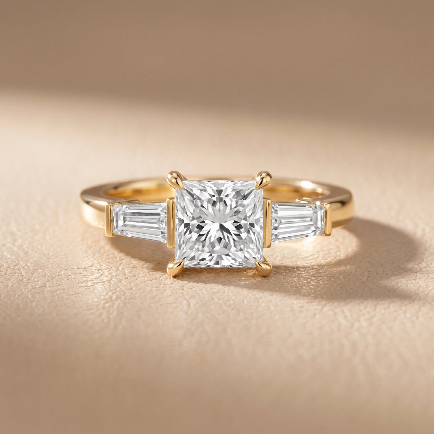 Zelda Tapered Baguette Princess Diamond Engagement Ring in Yellow Gold - front.jpg