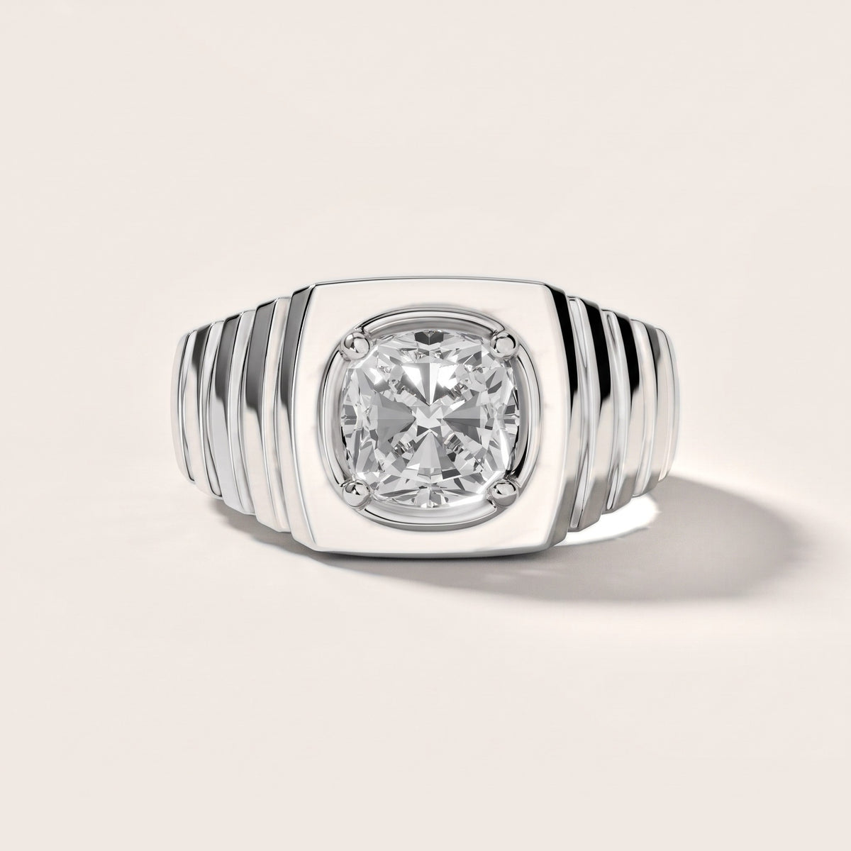 Wells Ridged Dome Cushion Diamond Engagement Ring in Platinum - front.jpg