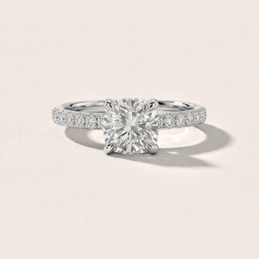 Maya Hidden Halo Pavé Cushion Diamond Engagement Ring in White Gold