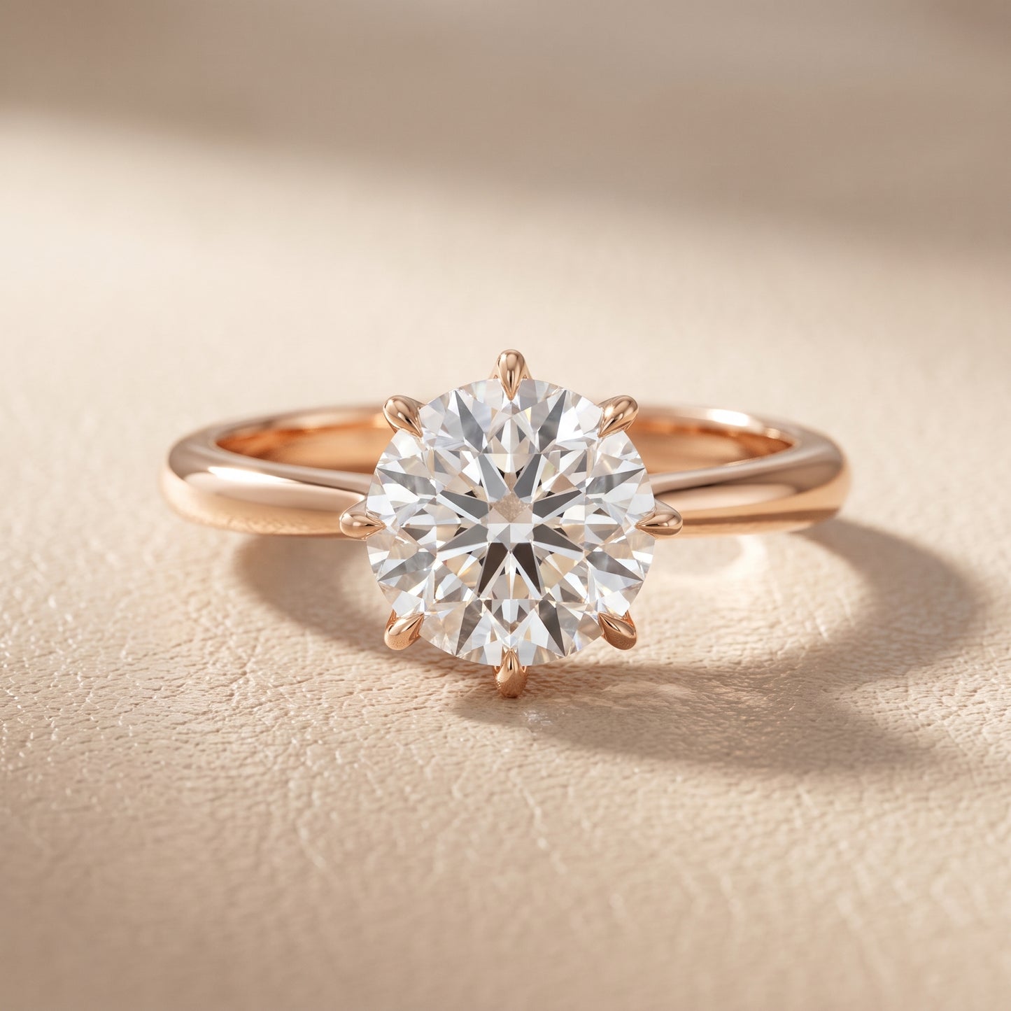 Evie Solitaire Six-Prong Round Diamond Engagement Ring in Rose Gold - front.jpg