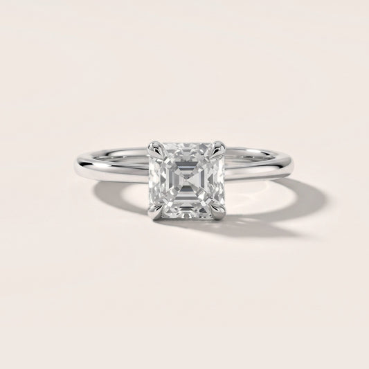 Nella Petite Solitaire Asscher Diamond Engagement Ring in White Gold