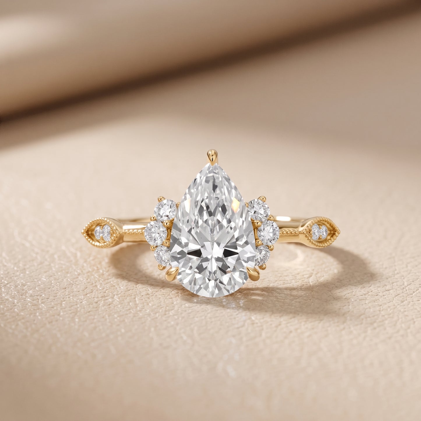 Naomi Vintage Milgrain Pear Diamond Engagement Ring in Yellow Gold - front.jpg