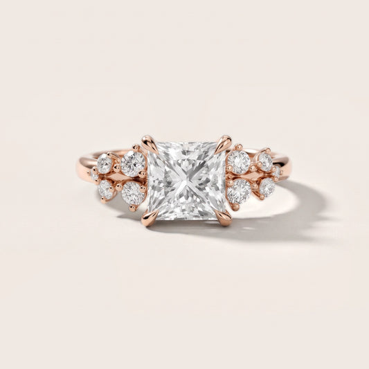 Mirabelle Cluster Princess Diamond Engagement Ring in Rose Gold
