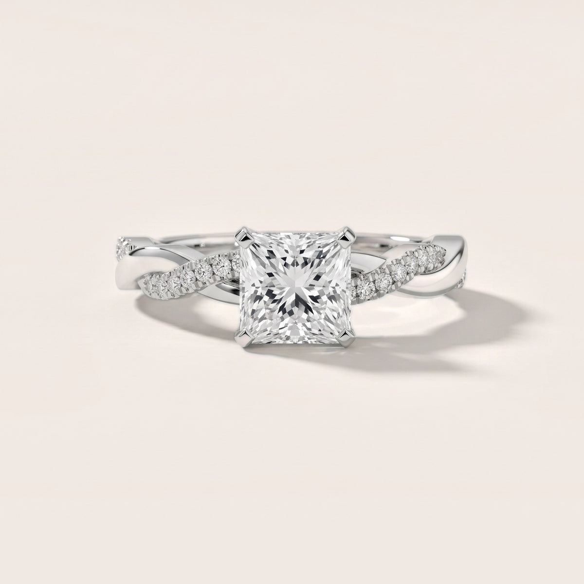 Twisted Side Stone Princess Diamond Engagement Ring in Silver [studio-20261024]