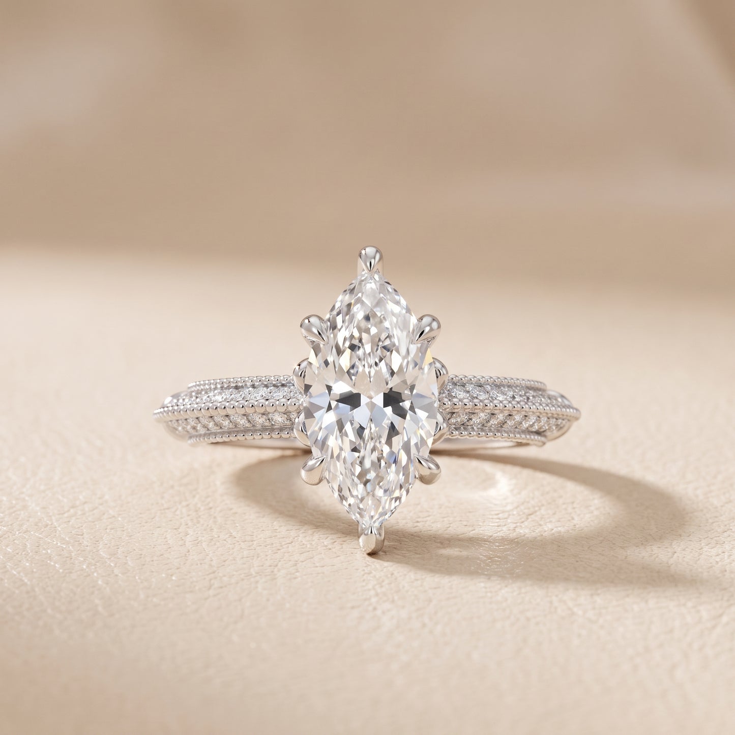Indie Vintage Milgrain Marquise Diamond Engagement Ring in Platinum - front.jpg