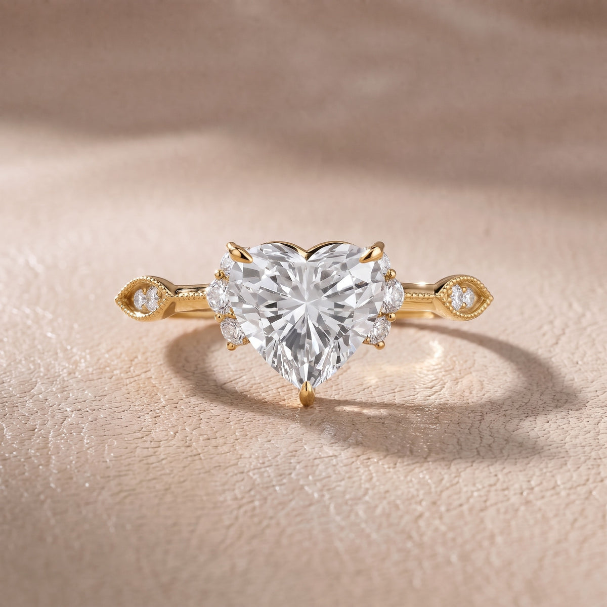 Naomi Vintage Milgrain Heart Diamond Engagement Ring in Yellow Gold - front.jpg