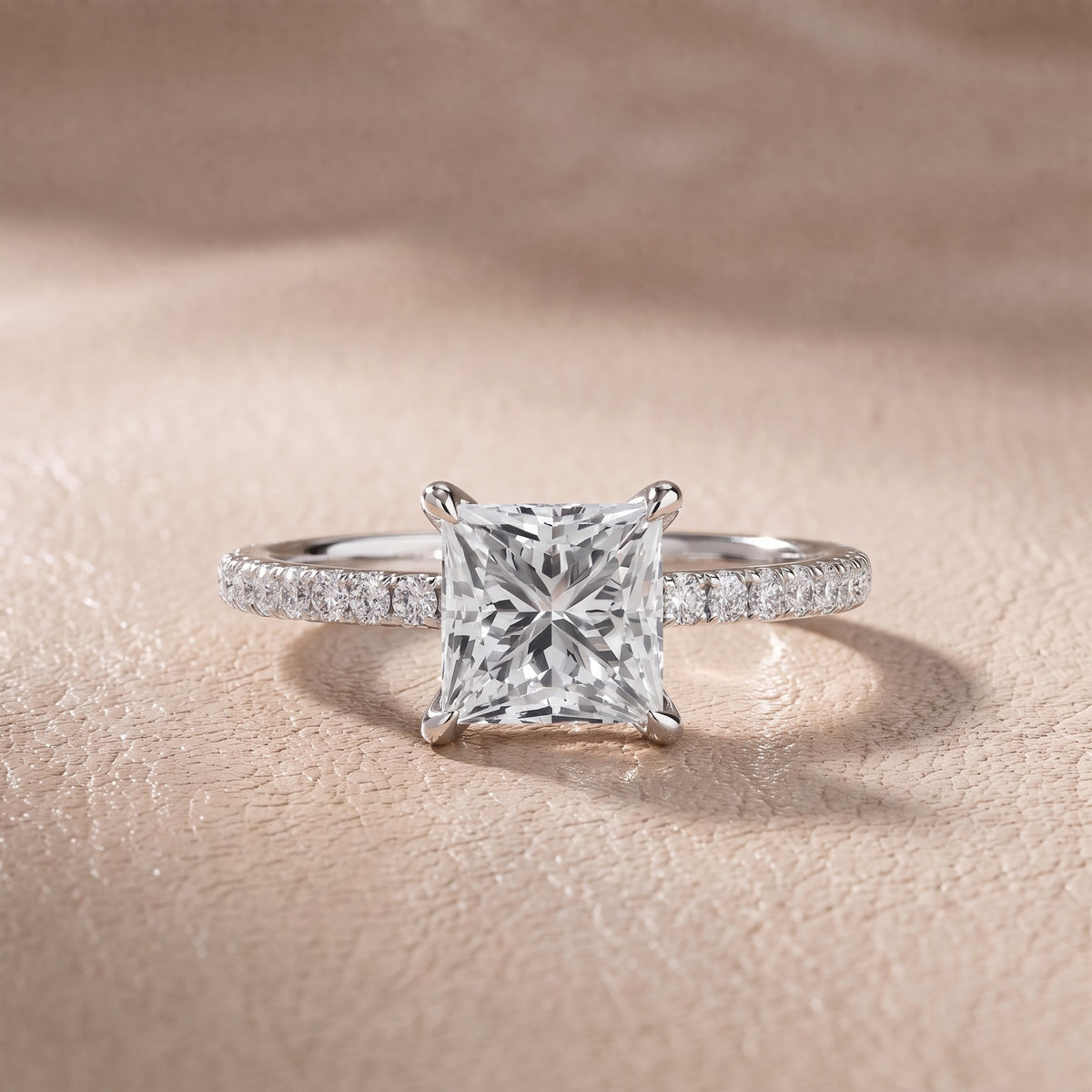 Olivia Solitaire Pavé Princess Diamond Engagement Ring in White Gold - front.jpg