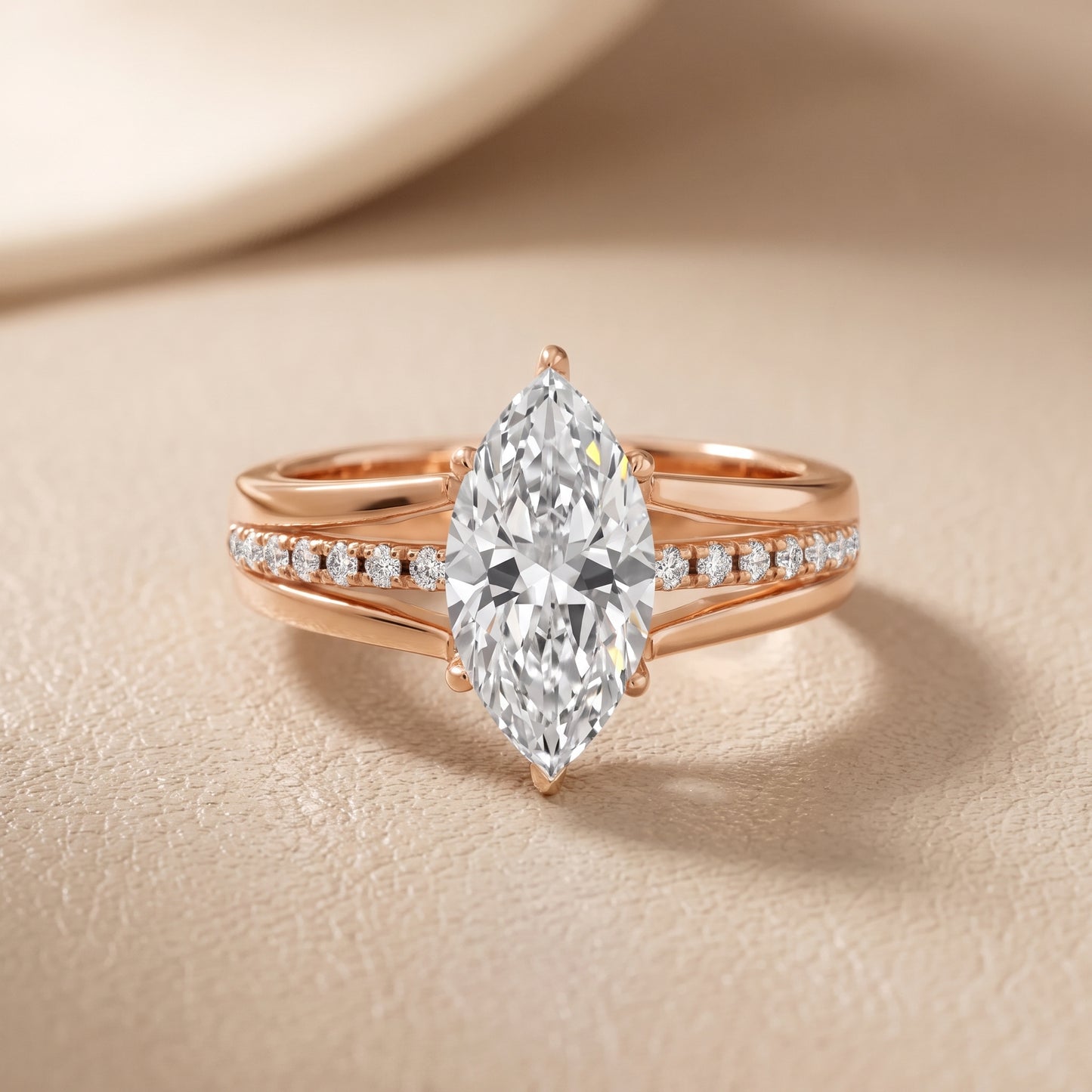 Scarlett Split Shank Pavé Marquise Diamond Ring in Rose Gold - front.jpg
