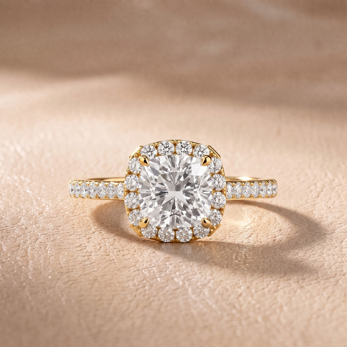 Alma Halo Pavé Cushion Diamond Engagement Ring in Yellow Gold - front.jpg