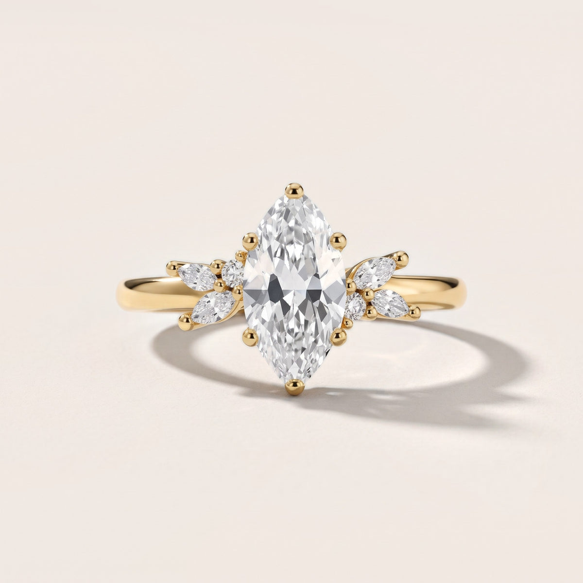 Avon Leaf Cluster Marquise Diamond Engagement Ring in Yellow Gold - front.jpg