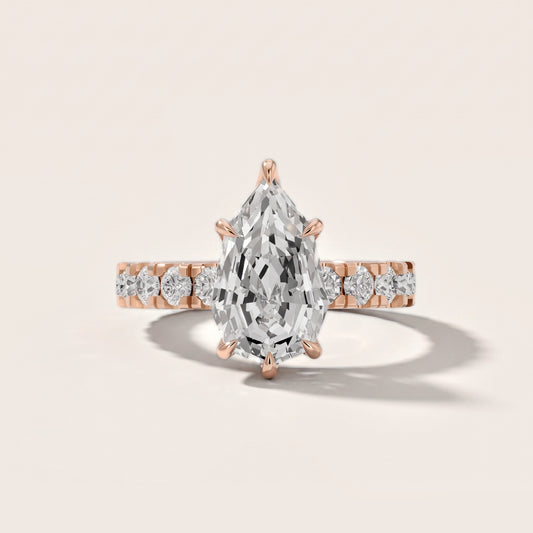 Delaney Hidden Halo French Pavé Step Cut Pear Diamond Engagement Ring in Rose Gold