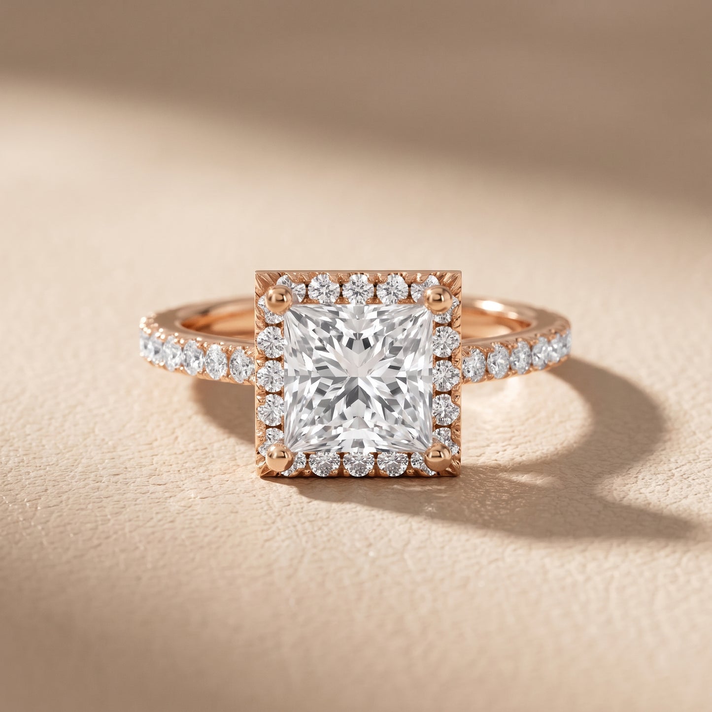 Sophie Halo Pavé Princess Diamond Ring in Rose Gold - front.jpg