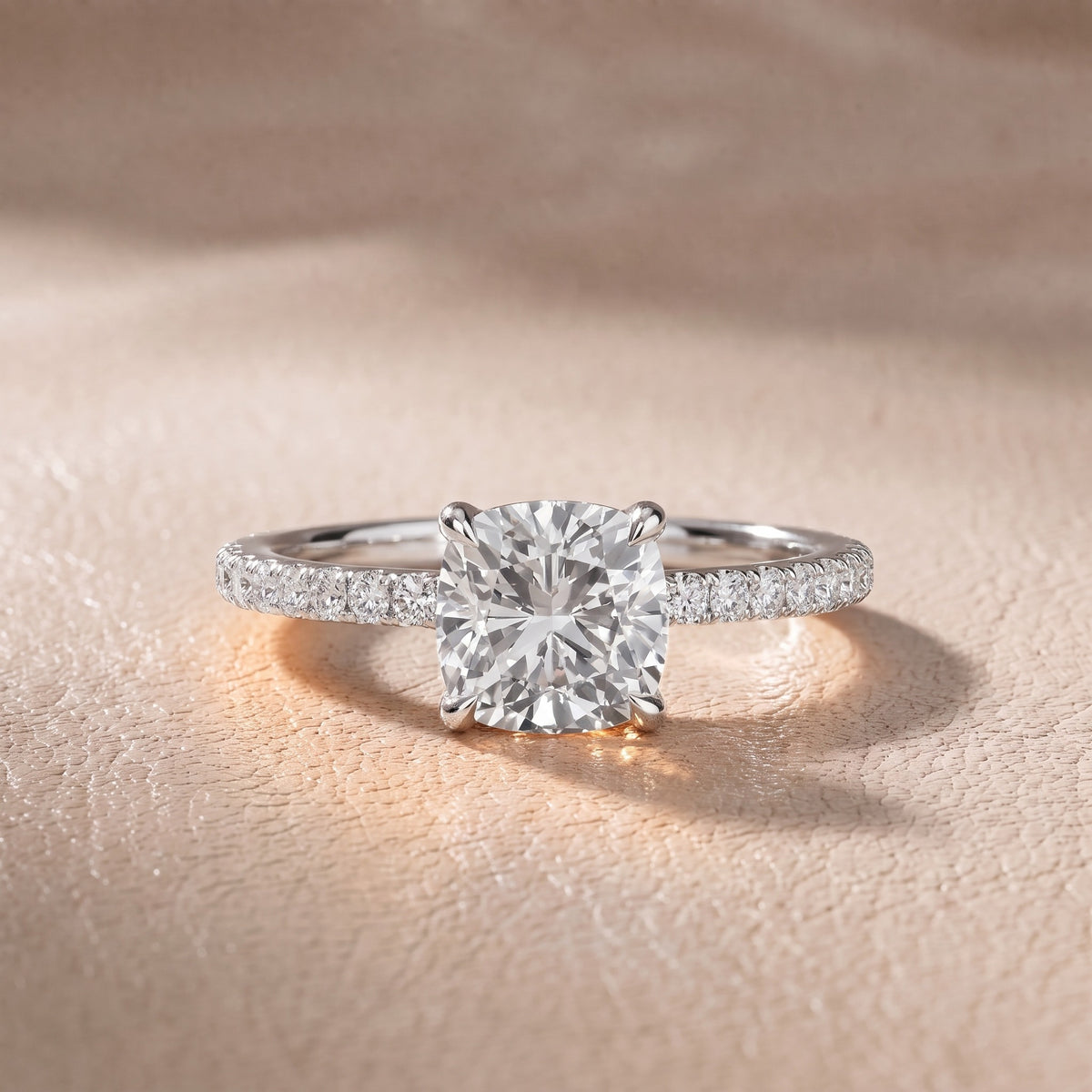 Olivia Solitaire Pavé Cushion Diamond Engagement Ring in White Gold - front.jpg