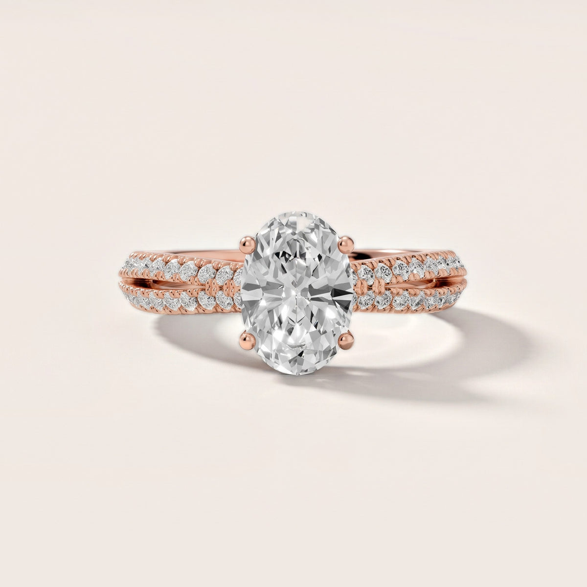 Ottilie Split Shank Pavé Oval Diamond Engagement Ring in Rose Gold - front.jpg
