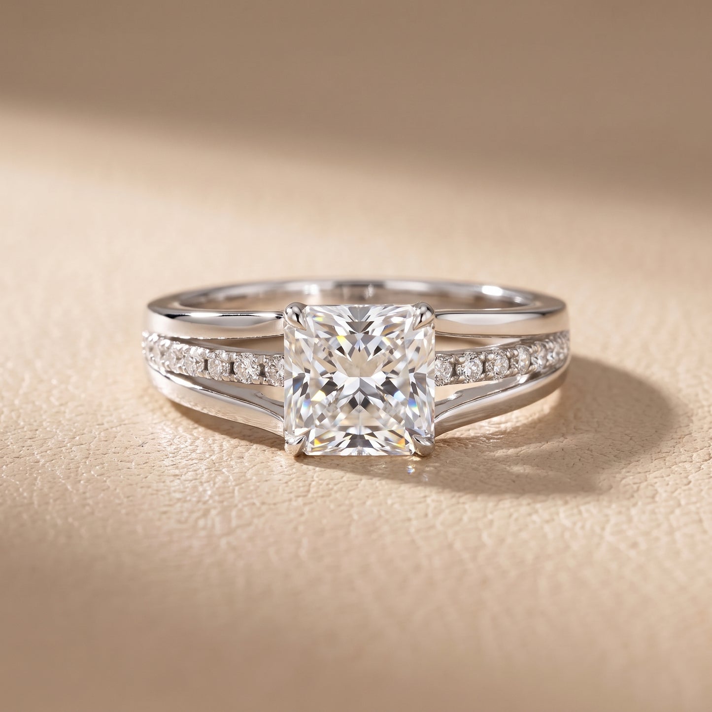 Scarlett Split Shank Pavé Radiant Diamond Ring in Platinum - front.jpg